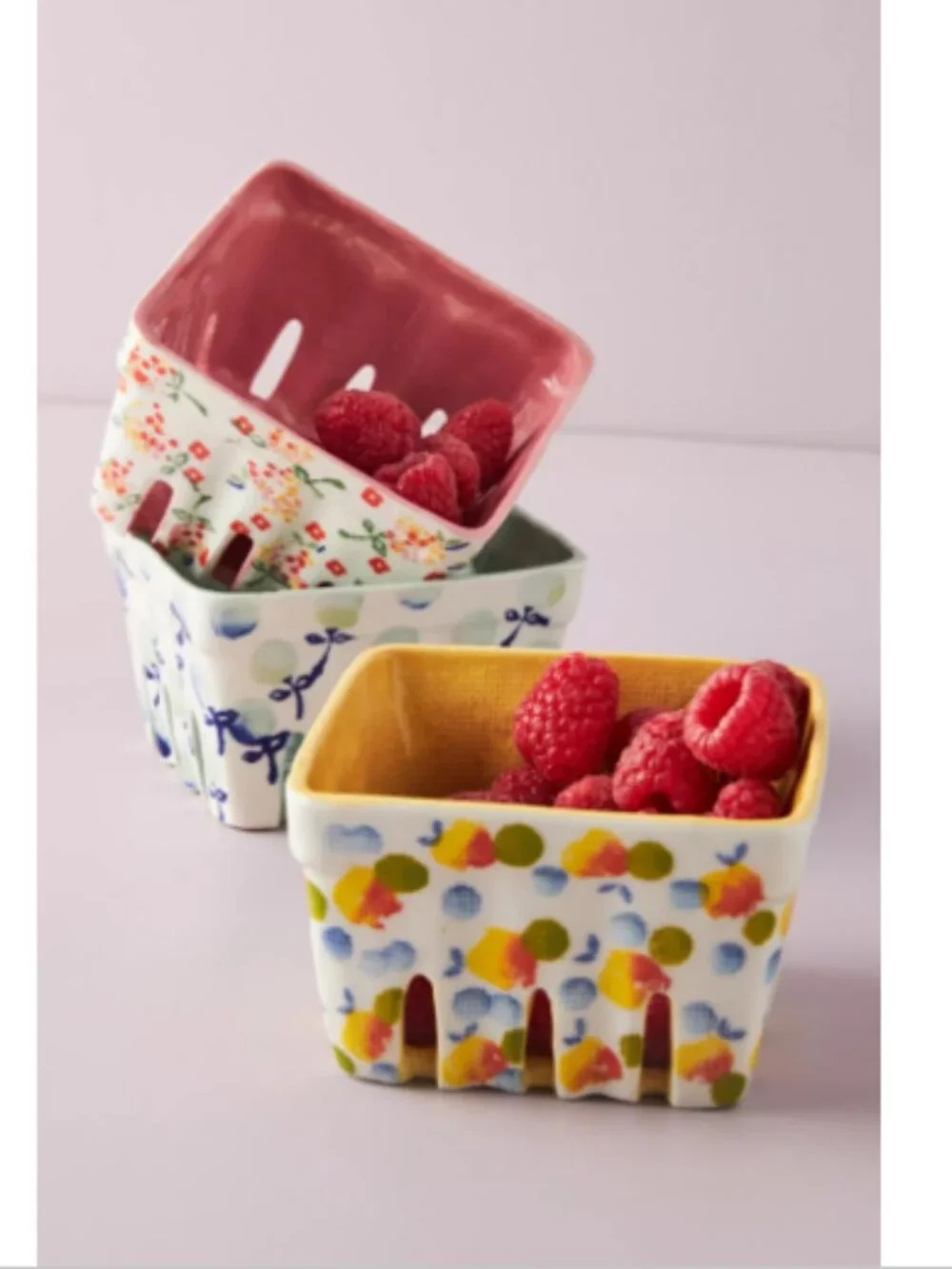 New Anthropologie Berry Basket Yellow Pattern